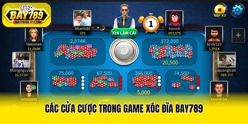 Các cửa cược trong game xóc đĩa Bay789